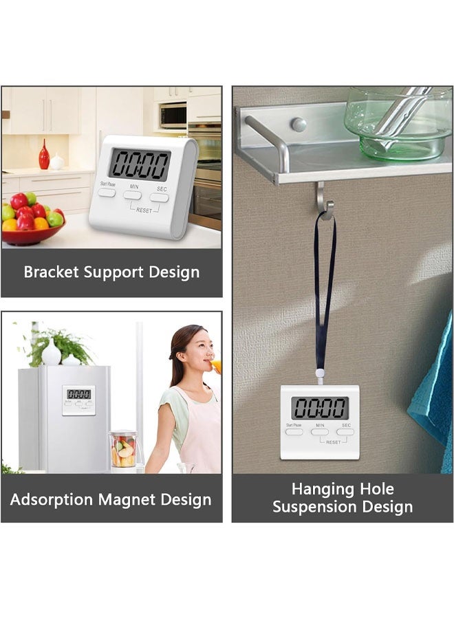مؤقت مربع صغير رقمي للمطبخ، مؤقت عد تنازلي مغناطيسي للطبخ، ساعة توقيت رقمية مع منبه عالٍ للتمارين الرياضية والخبز (أبيض) - Image 4