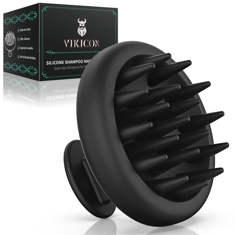 VIKICON فرشاة تدليك فروة الرأس من فيكيكون سيليكون لشامبو نمو الشعر، فرشاة لحية للرجال، مقشر للوجه واللحية، تدليك فروة الرأس في الحمام الجاف والرطب لتقشير قشرة الرأس، هدايا له الأب - Image 1