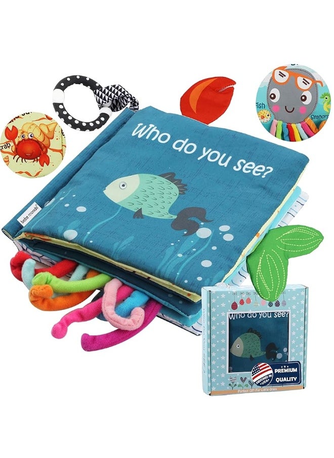 Bebe Mondo - Baby Books Toys, Touch and Feel Cloth Soft Crinkle Books for Babies,Toddlers Infant,Early Learning Infant Tummy Time Sensory Toys,Baby Books 0-6 6 to 12 Months,Baby Gifts (with Gift Box) & Teether - Image 1