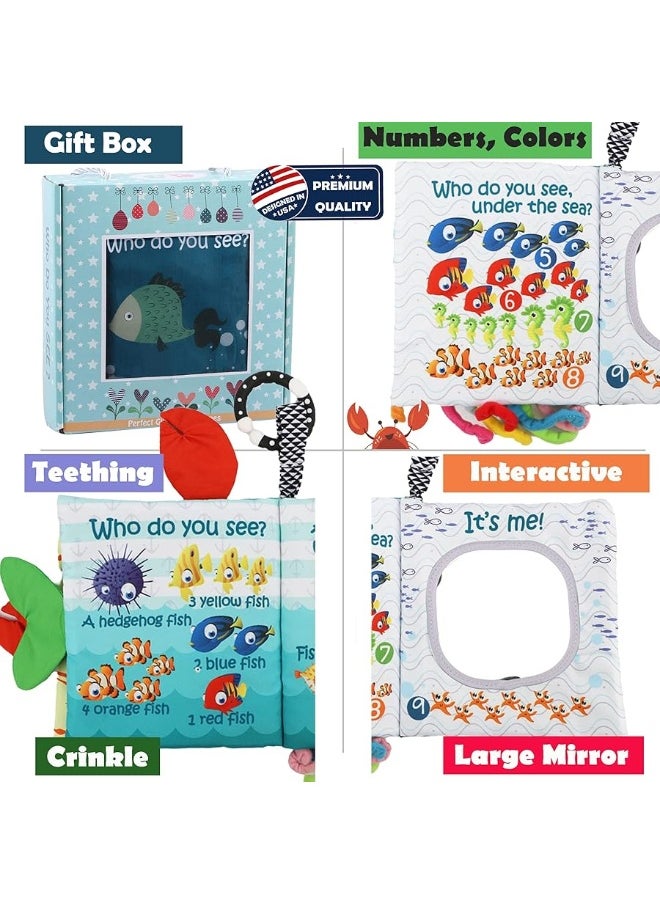 Bebe Mondo - Baby Books Toys, Touch and Feel Cloth Soft Crinkle Books for Babies,Toddlers Infant,Early Learning Infant Tummy Time Sensory Toys,Baby Books 0-6 6 to 12 Months,Baby Gifts (with Gift Box) & Teether - Image 1