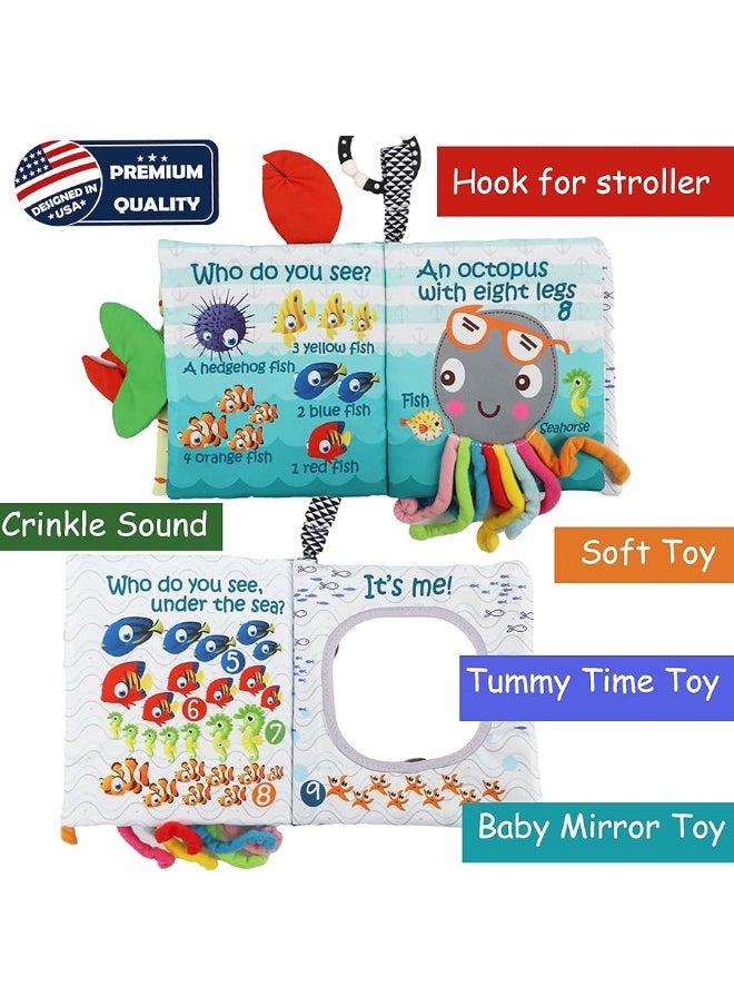 Bebe Mondo - Baby Books Toys, Touch and Feel Cloth Soft Crinkle Books for Babies,Toddlers Infant,Early Learning Infant Tummy Time Sensory Toys,Baby Books 0-6 6 to 12 Months,Baby Gifts (with Gift Box) & Teether - Image 1