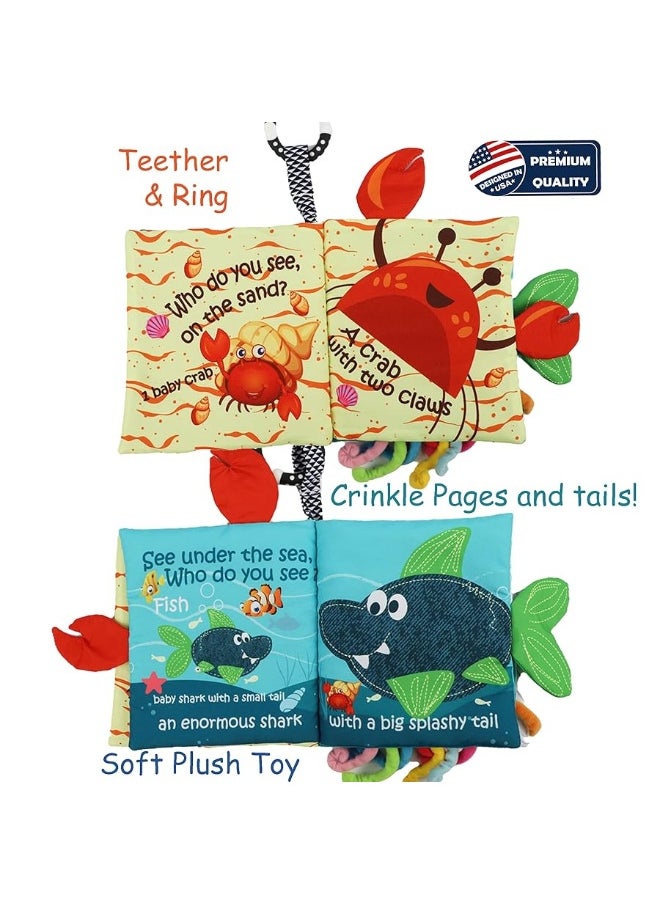 Bebe Mondo - Baby Books Toys, Touch and Feel Cloth Soft Crinkle Books for Babies,Toddlers Infant,Early Learning Infant Tummy Time Sensory Toys,Baby Books 0-6 6 to 12 Months,Baby Gifts (with Gift Box) & Teether - Image 1