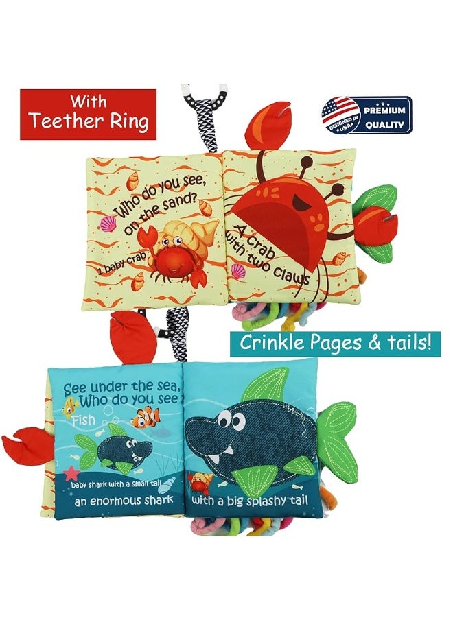 Bebe Mondo - Baby Books Toys, Touch and Feel Cloth Soft Crinkle Books for Babies,Toddlers Infant,Early Learning Infant Tummy Time Sensory Toys,Baby Books 0-6 6 to 12 Months,Baby Gifts (with Gift Box) & Teether - Image 1