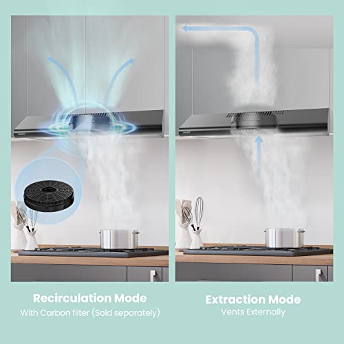 Comfee' Range Hood 30 inch, Under Cabinet Ducted/Ductless Convertible Slim Vent Hood, Durable Stainless Steel Kitchen Stove Hood, 3 Speed Exhaust Fan and 2 LED Lights Range Hood (Black) - Image 5