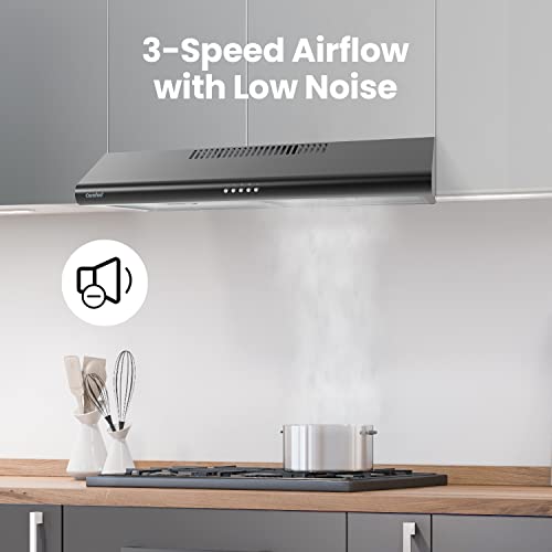 Comfee' Range Hood 30 inch, Under Cabinet Ducted/Ductless Convertible Slim Vent Hood, Durable Stainless Steel Kitchen Stove Hood, 3 Speed Exhaust Fan and 2 LED Lights Range Hood (Black) - Image 3