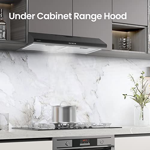 Comfee' Range Hood 30 inch, Under Cabinet Ducted/Ductless Convertible Slim Vent Hood, Durable Stainless Steel Kitchen Stove Hood, 3 Speed Exhaust Fan and 2 LED Lights Range Hood (Black) - Image 2