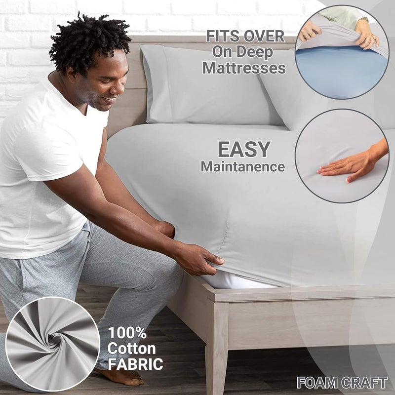 FOAM CRAFT 100% Cotton Fitted Bed Sheet - Light Grey, 180 x 200cm - Image 3