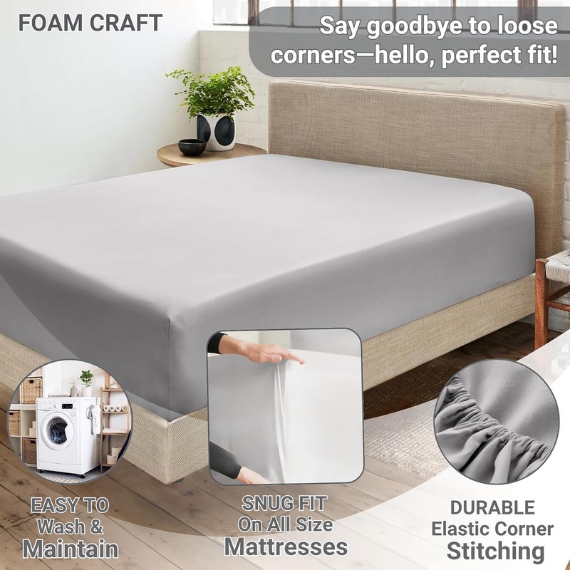 FOAM CRAFT 100% Cotton Fitted Bed Sheet - Light Grey, 180 x 200cm - Image 5