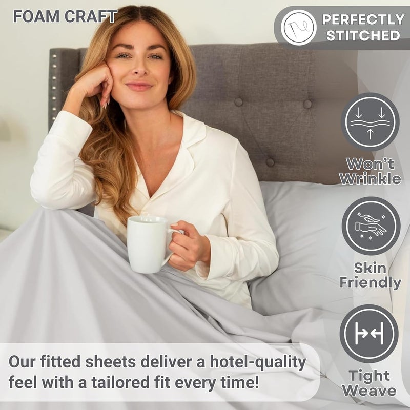 FOAM CRAFT 100% Cotton Fitted Bed Sheet - Light Grey, 180 x 200cm - Image 4