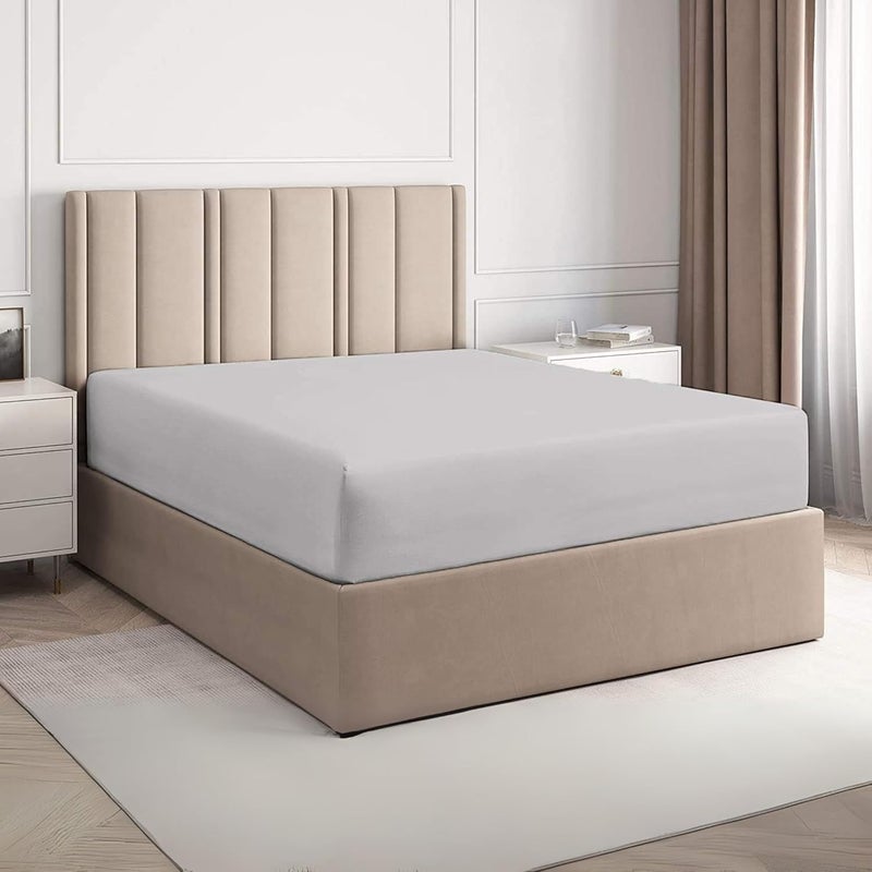 FOAM CRAFT 100% Cotton Fitted Bed Sheet - Light Grey, 180 x 200cm - Image 1