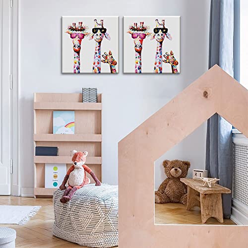 AKOTAC Funny Animal Canvas Wall Art Decor Lovely Giraffes Family Cartoons Painting Prints Picture Framed Stretched Wall Decoration Bedroom Kids Nursery Room Gift - Image 3