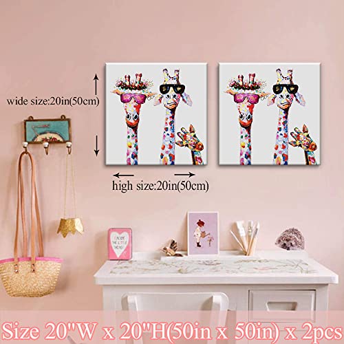 AKOTAC Funny Animal Canvas Wall Art Decor Lovely Giraffes Family Cartoons Painting Prints Picture Framed Stretched Wall Decoration Bedroom Kids Nursery Room Gift - Image 2