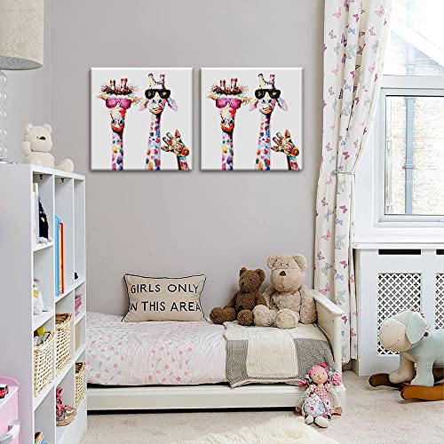 AKOTAC Funny Animal Canvas Wall Art Decor Lovely Giraffes Family Cartoons Painting Prints Picture Framed Stretched Wall Decoration Bedroom Kids Nursery Room Gift - Image 4