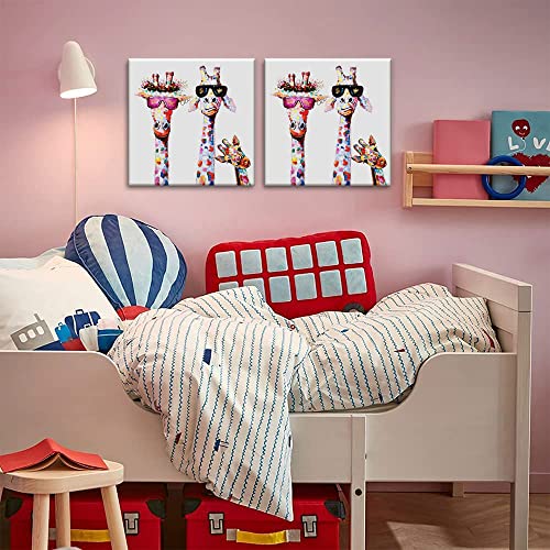 AKOTAC Funny Animal Canvas Wall Art Decor Lovely Giraffes Family Cartoons Painting Prints Picture Framed Stretched Wall Decoration Bedroom Kids Nursery Room Gift - Image 5