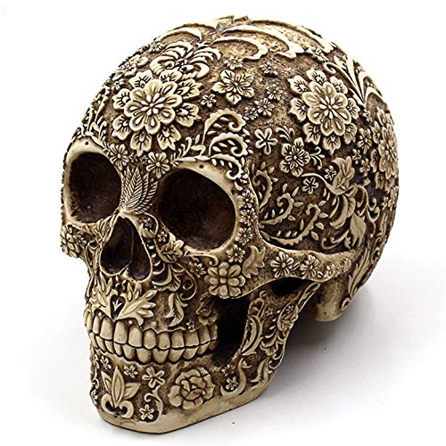 UJOY Creative Skull Flowers Sculpture 8.1'' Human Head Skeleton Statue Collectible Halloween Decoration Home Decor - Image 1