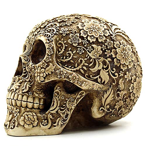 UJOY Creative Skull Flowers Sculpture 8.1'' Human Head Skeleton Statue Collectible Halloween Decoration Home Decor - Image 3