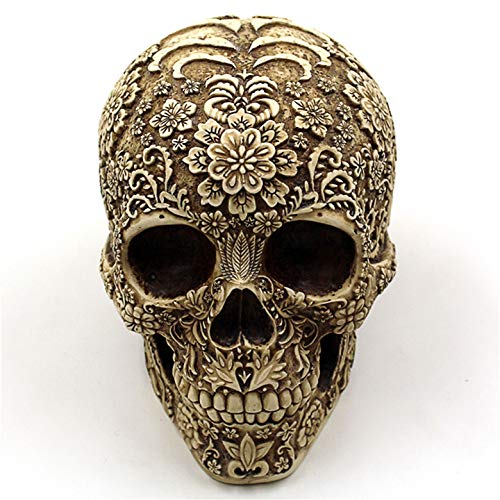 UJOY Creative Skull Flowers Sculpture 8.1'' Human Head Skeleton Statue Collectible Halloween Decoration Home Decor - Image 2