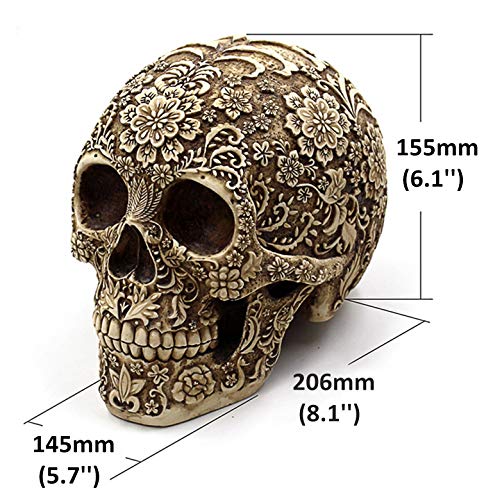 UJOY Creative Skull Flowers Sculpture 8.1'' Human Head Skeleton Statue Collectible Halloween Decoration Home Decor - Image 5