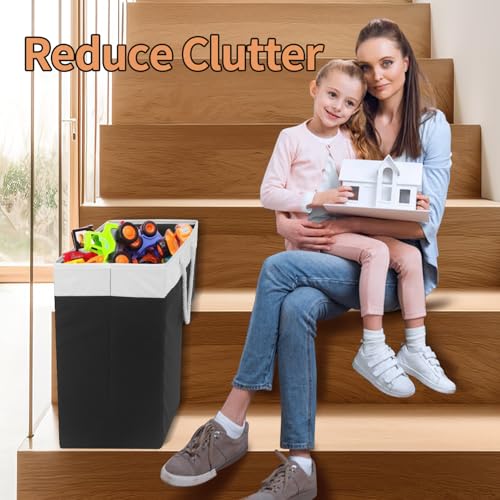 slcinwzdt Stair Basket for Stairs with Handle, Staircase Baskets for Carpeted and Wooden Stairs,16" Step Storage Basket for Toys, Clothes, Books, Tools, with Hard Board, Anti-slip (1, Black) - Image 2