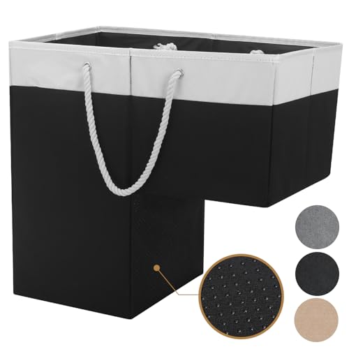 slcinwzdt Stair Basket for Stairs with Handle, Staircase Baskets for Carpeted and Wooden Stairs,16" Step Storage Basket for Toys, Clothes, Books, Tools, with Hard Board, Anti-slip (1, Black) - Image 1