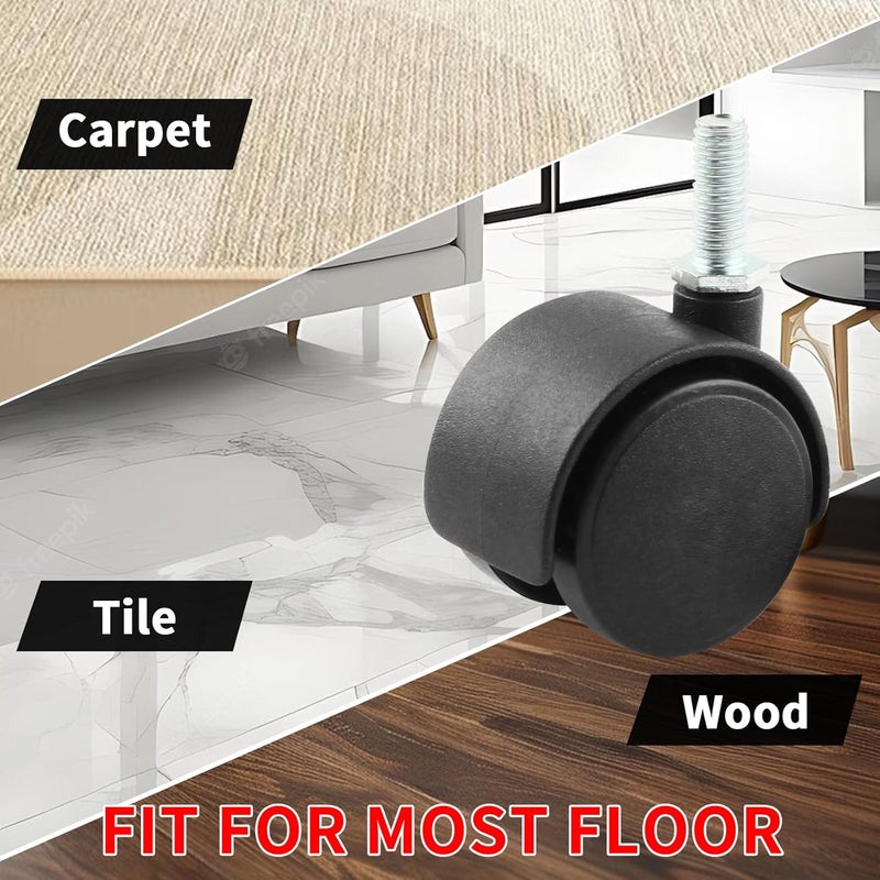 HOWDIA 1.5 Inch Swivel Caster Wheels for Cart, M8-1.25×20mm Threaded Stem Heavy Duty Casters, Nylon Wheels Replacement for Furniture, Table, Cabinet, Shelf（No Brake, 4 Pack） - Image 5