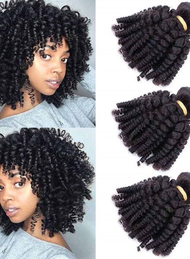 Brazilian Human Hair Funmi Curly Hair 3 Bundles 12inches Same Size Unprocessed Virgin Hair Afro Kinky Curly Fummi Bouncy Curly Hair Weave Weft Extensions (12 Inch, Natural Black)