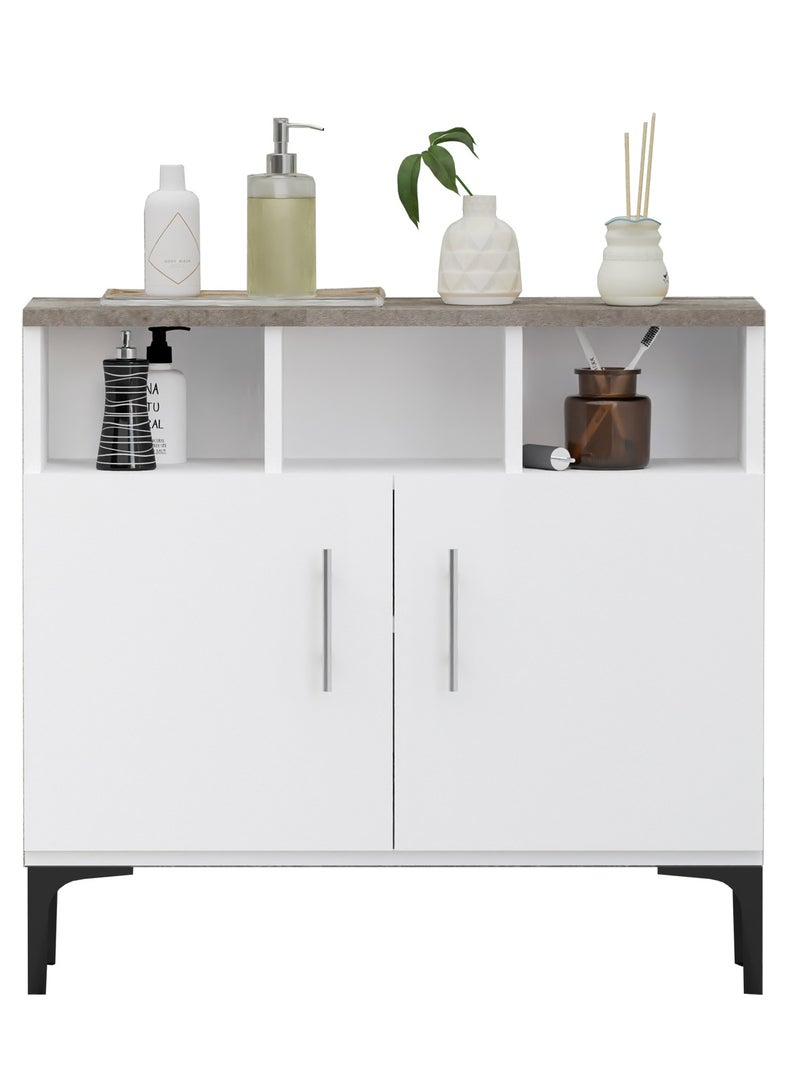Mahmayi Mahmayi Stylish Multifunctional Medium Height Cabinet with 2 Drawer, 3 Shelf Storage Ideal for Living Room, Kitchen, Bedroom - Dark Grey Chicago Concrete and Premium White  - Image 1