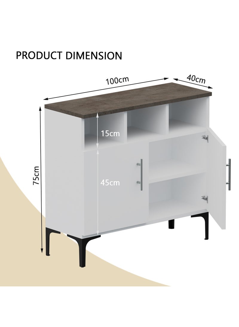 Mahmayi Mahmayi Stylish Multifunctional Medium Height Cabinet with 2 Drawer, 3 Shelf Storage Ideal for Living Room, Kitchen, Bedroom - Dark Grey Chicago Concrete and Premium White  - Image 2