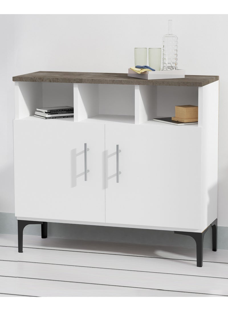Mahmayi Mahmayi Stylish Multifunctional Medium Height Cabinet with 2 Drawer, 3 Shelf Storage Ideal for Living Room, Kitchen, Bedroom - Dark Grey Chicago Concrete and Premium White  - Image 3