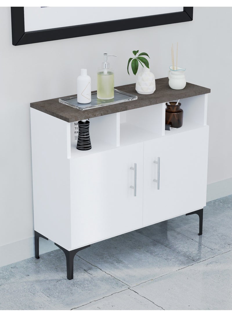Mahmayi Mahmayi Stylish Multifunctional Medium Height Cabinet with 2 Drawer, 3 Shelf Storage Ideal for Living Room, Kitchen, Bedroom - Dark Grey Chicago Concrete and Premium White  - Image 5