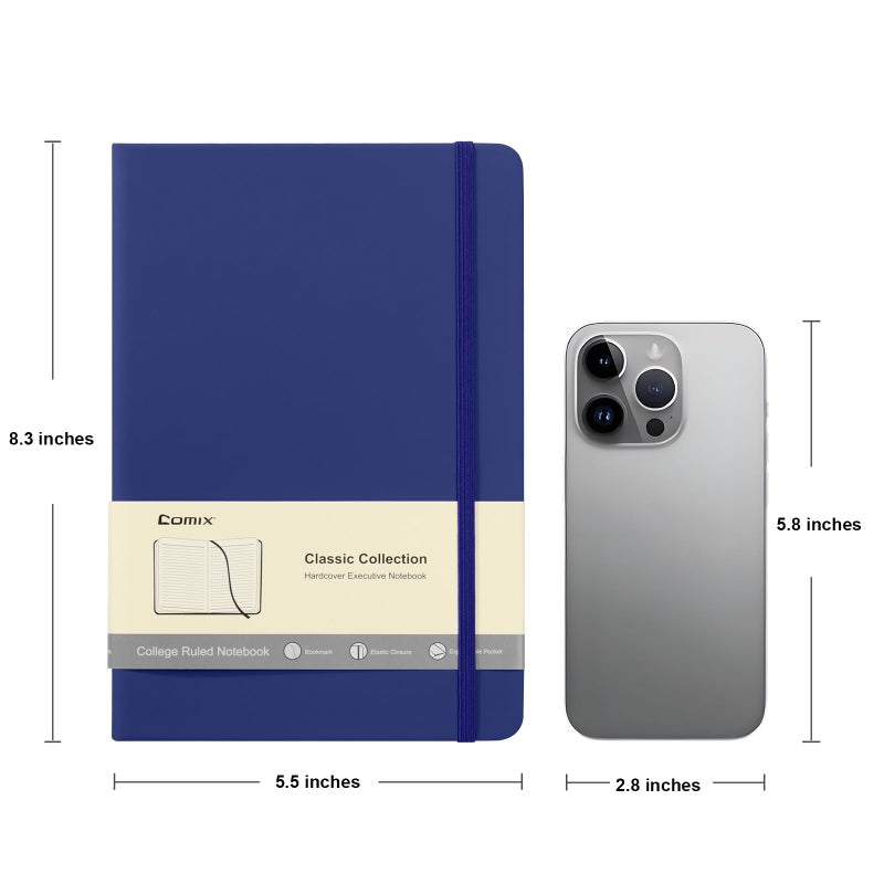 Comix 6 Pack Lined Journal Notebooks for Work, 240 Pages, 5.5"x8.3", Navy Blue, Hardcover, A5 Medium College Ruled, Journaling Notebooks for Notes-Taking, Fits for Office School Home - Image 2