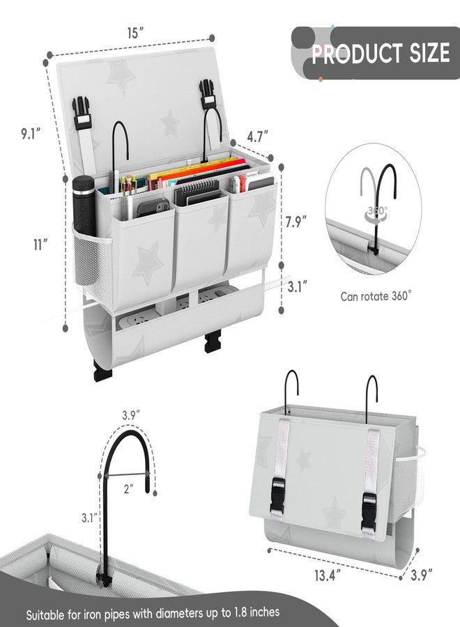 Homyfort Bedside Caddy Bedside Organizer, Bed Storage Caddy with 7 Pockets, College Dorm Rooms Bag for Bunk, Home, Dorm, Hospital, Crib Bed (Grey) - Image 3