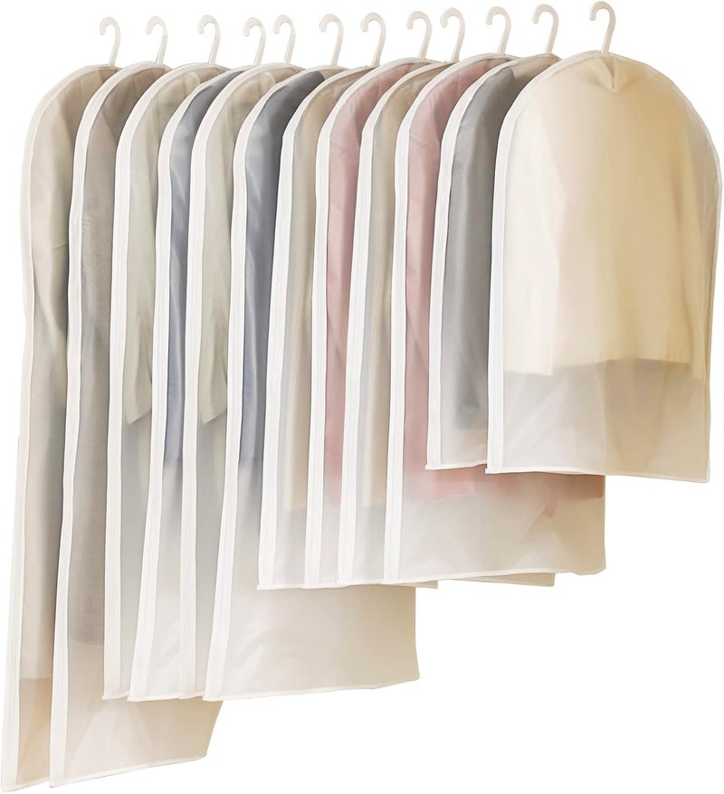 xocome 12 Pcs Clear Garment Bags, Clothes Covers Protector Bags Clothing Bags with Zip, Waterproof Dustproof Garment Covers Bags Moth Proof Damp-proof (White Border) - Image 1
