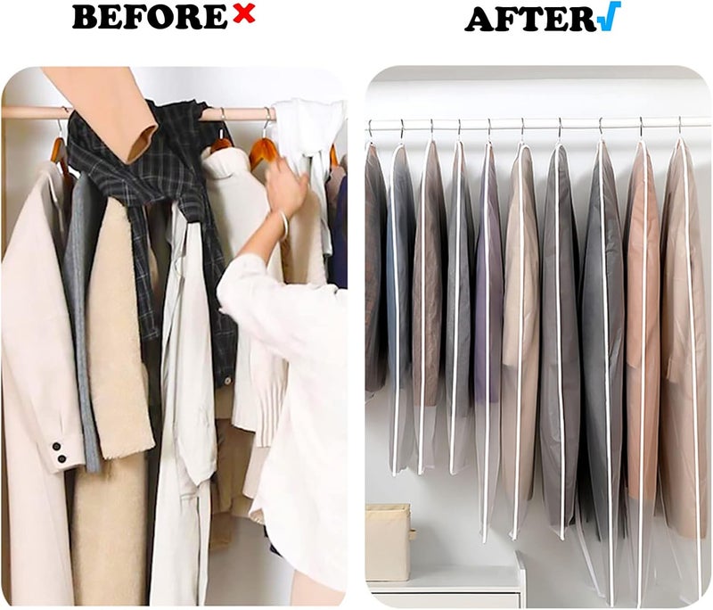 xocome 12 Pcs Clear Garment Bags, Clothes Covers Protector Bags Clothing Bags with Zip, Waterproof Dustproof Garment Covers Bags Moth Proof Damp-proof (White Border) - Image 5