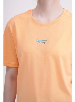 The Socks Company Skateboard Embroidered Crew Neck Orange Unisex T-Shirt  - Image 4