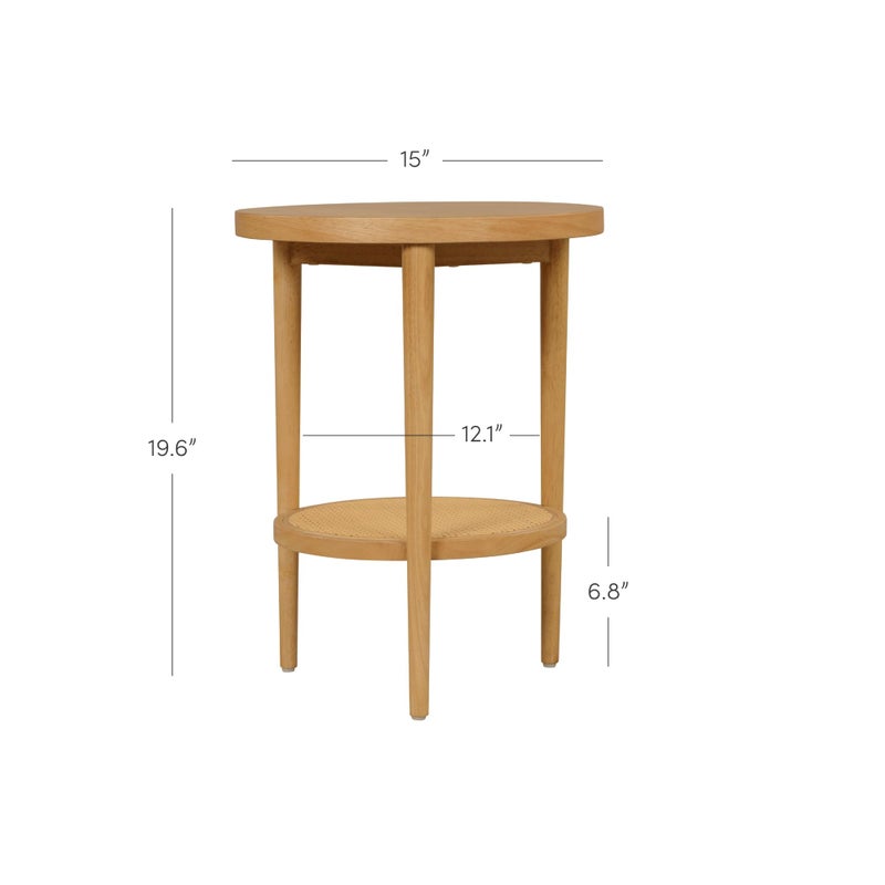 Nathan James Sonia Boho Round Accent End Table, Natural Sofa Side Table in Light Wood with Rattan Storage Shelf for Living Room, Bedroom or Nursery, Light Brown - Image 5