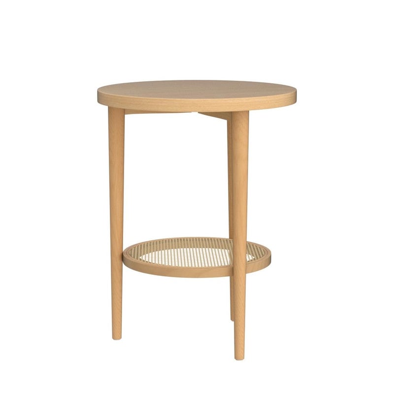 Nathan James Sonia Boho Round Accent End Table, Natural Sofa Side Table in Light Wood with Rattan Storage Shelf for Living Room, Bedroom or Nursery, Light Brown - Image 4