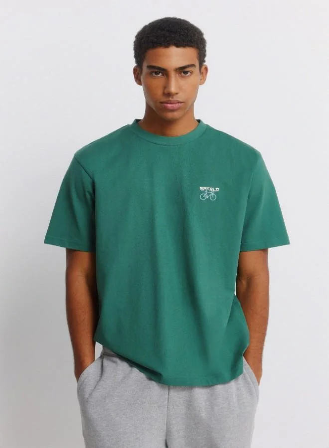 Springfield Thick cotton boxy fit short sleeve t-shirt with ribbed round neck and logo print on the front