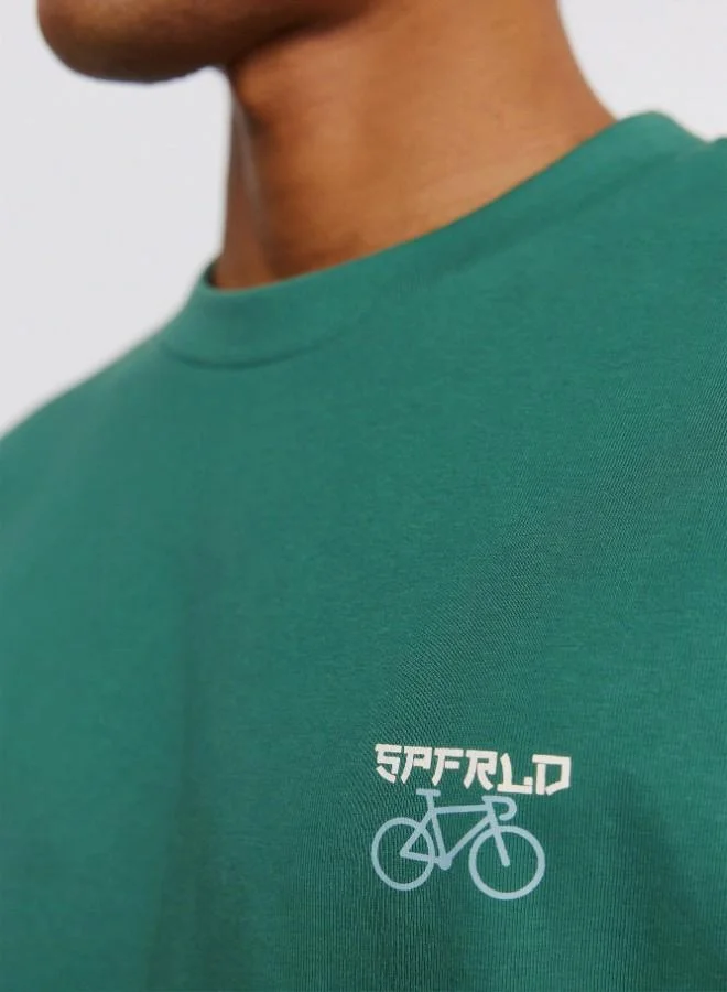Springfield  Thick cotton boxy fit short sleeve t-shirt with ribbed round neck and logo print on the front for Men | Best Price UAE
