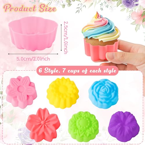 R HORSE 42 Pack Mini Silicone Cupcake Molds Multi Flower Shaped Baking Cups Non-Stick Muffin Baking Mould Washable Cupcake Cake Cup Liners Mold for Soap Dessert Pudding Donut Party Supplies - Image 2