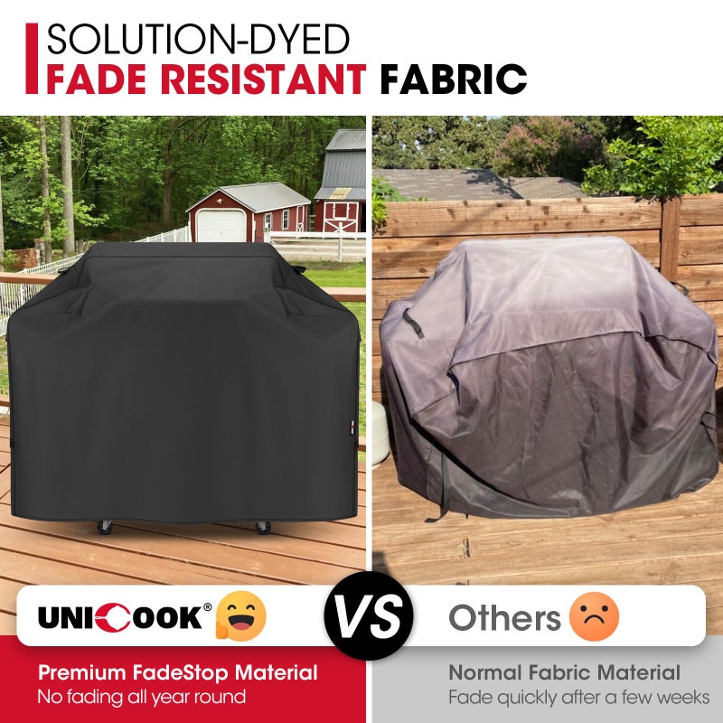 Unicook Grill Cover 65 Inch for Outdoor Grill, Heavy Duty Waterproof BBQ Cover with Side Handles and Air Vents, Weather Resistant, Compatible with Weber Charbroil Nexgrill Kenmore Gas BBQs, Black - Image 3