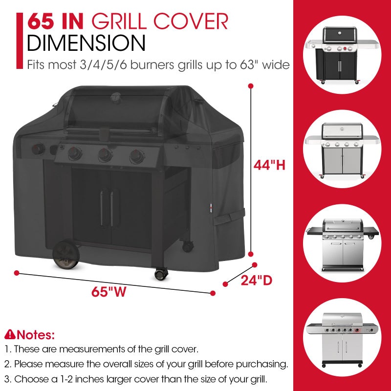 Unicook Grill Cover 65 Inch for Outdoor Grill, Heavy Duty Waterproof BBQ Cover with Side Handles and Air Vents, Weather Resistant, Compatible with Weber Charbroil Nexgrill Kenmore Gas BBQs, Black - Image 2