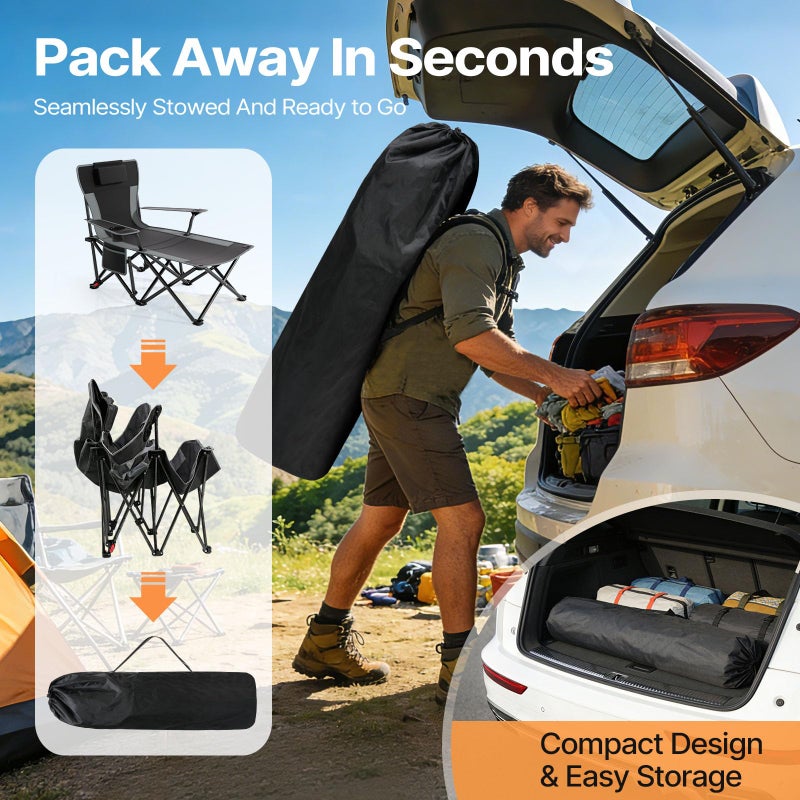 Suteck Camping Chair with Foot Rest, Lightweight Foldable Beach Chairs, Adjustable 90Â°- 140Â°Reclining Lounge Chair Heavy Duty Outdoor Chairs for Outside with Detachable Pillow & Carry Bag Black - Image 5