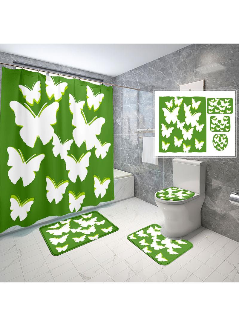 عام 4 قطعة ستارة الحمام مجموعة ، مع عدم الانزلاق وسادة غطاء المرحاض ، حمام حصيرة ، ودائم للماء ، مناسبة لأنّ حمام زخرفة مجموعة - Image 1