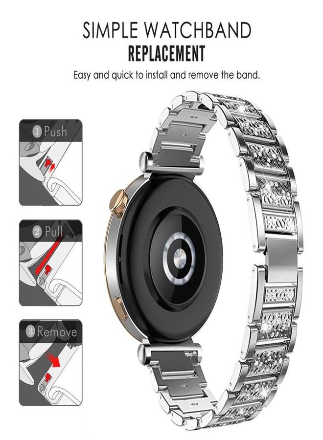 DEALELE Bands Compatible with Huawei Watch GT5 Pro 42mm / GT5 41mm / GT4 41mm / Fossil Women's Gen 6 / Gen 5E 42mm / Garmin Venu 3S, 18mm Bling Rhinestone Diamond Metal Replacement Strap, Silver - Image 3