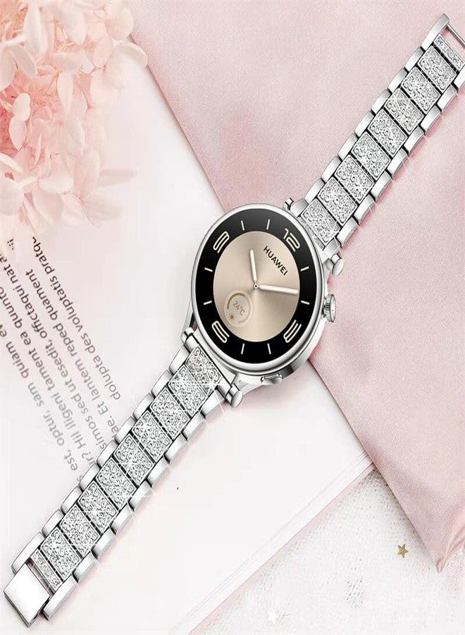 DEALELE Bands Compatible with Huawei Watch GT5 Pro 42mm / GT5 41mm / GT4 41mm / Fossil Women's Gen 6 / Gen 5E 42mm / Garmin Venu 3S, 18mm Bling Rhinestone Diamond Metal Replacement Strap, Silver - Image 4