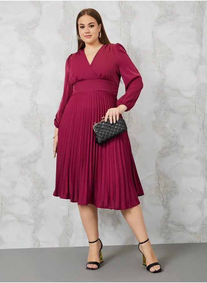 Styli Pleated Hem A-Line Midi Dress