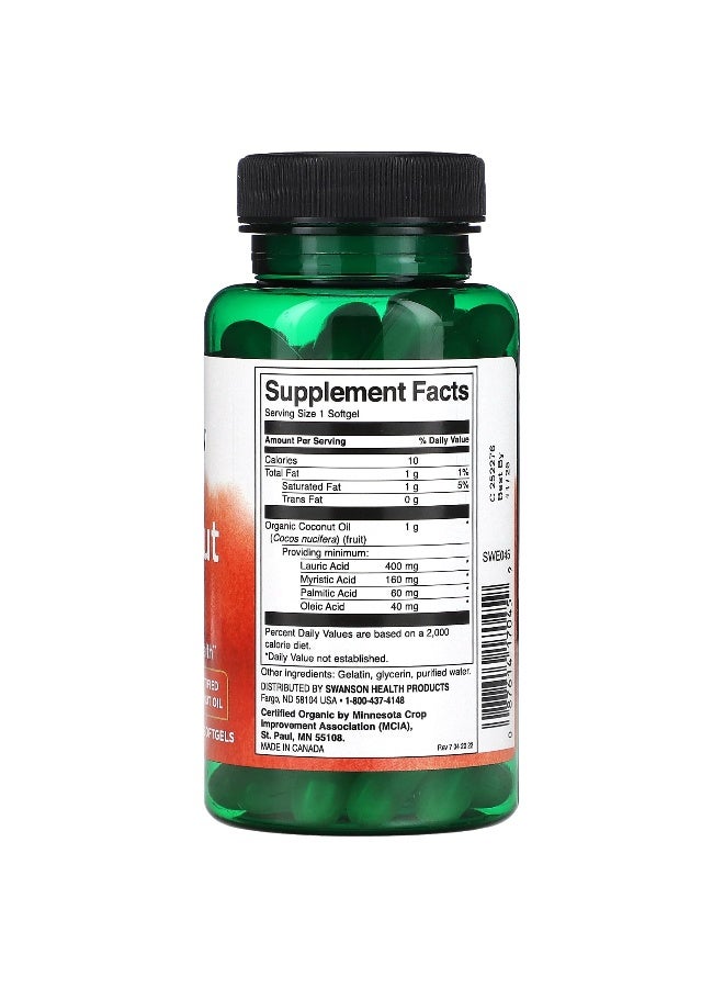 SWANSON Swanson, Coconut Oil, 1,000 mg, 60 Softgels  - Image 2