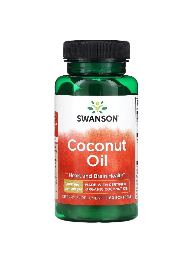 SWANSON Swanson, Coconut Oil, 1,000 mg, 60 Softgels  - Image 1