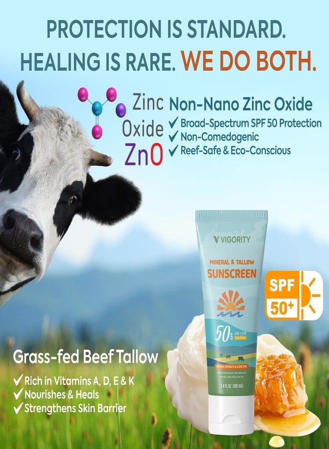 VIGORITY Beef Tallow Sunscreen with Zinc Oxide: Natural Non-Toxic SPF 50 Tallow Sunblock Cream for Face & Body - with 10 Food-Grade Botanical Extracts - Kids & Sensitive Skin Safe, Water-Resistant - 3.4 FL OZ - Image 4
